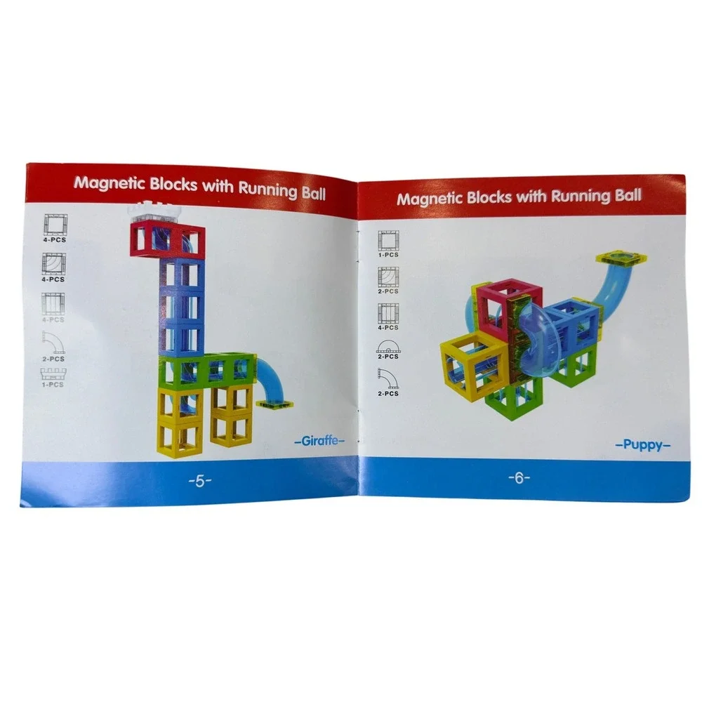 Magnetic Blocks with Running Ball STEM Building Set 54 Pieces Wooden BallsManual